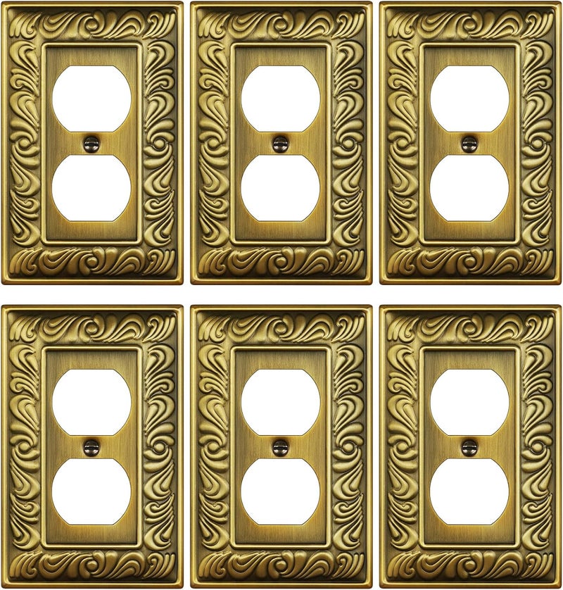 treewell 6-Pack Duplex Outlet Cover Plate, Paisley Pattern Antique Brass Metal Wall Plates for Electrical Outlets, 1 Gang Receptacle Cover Decorative Switch Plates and Outlet Covers - Image 1